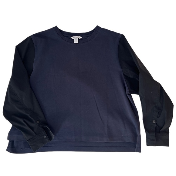 Athleta Harlow Hybrid Top Sweatshirt Navy Blue Black Sleeves Size 1X Plus size - Picture 3 of 12